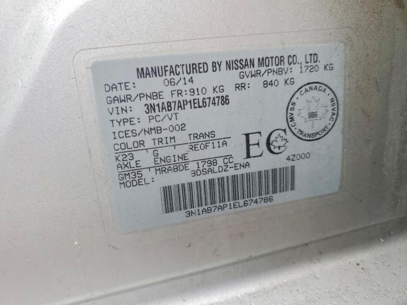 52467636 :رقم المزاد ، 3N1AB7AP1EL674786 vin ، 2014 Nissan Sentra مزاد بيع