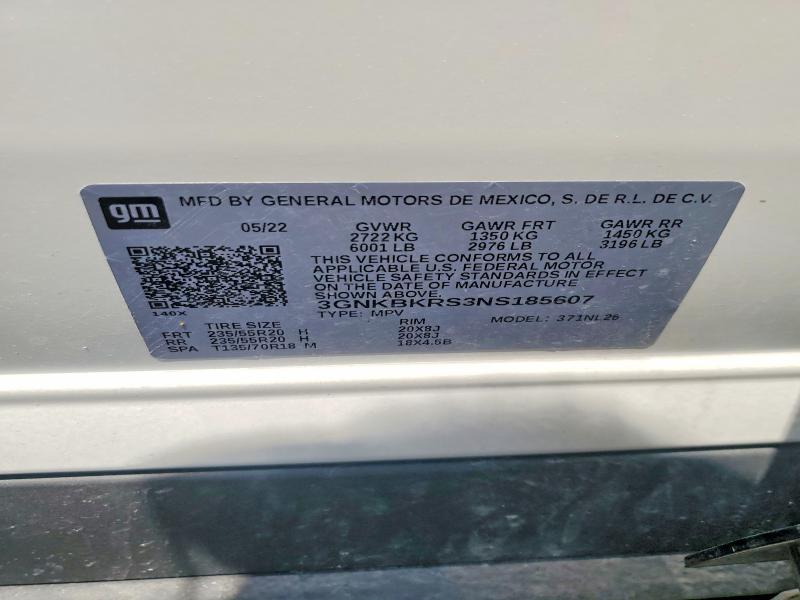 Aukcja sprzedaży 2022 Chevrolet Blazer, vin: 3GNKBKRS3NS185607, numer aukcji: 53983366