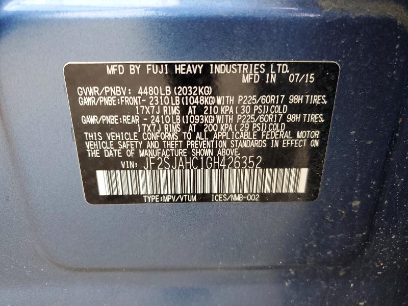 54961176 :رقم المزاد ، JF2SJAHC1GH426352 vin ، 2016 Subaru Forester مزاد بيع