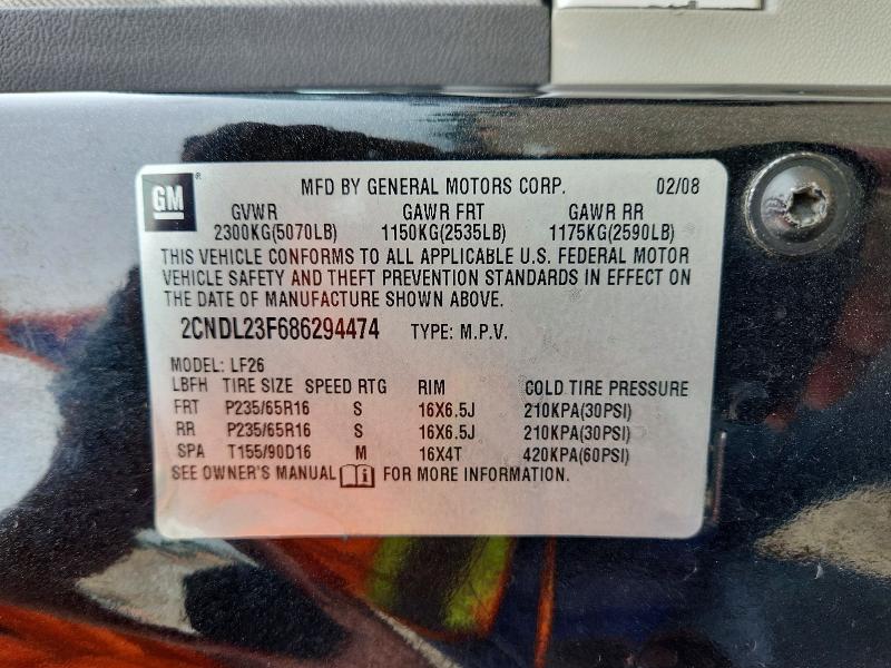 Продаж на аукціоні авто 2008 Chevrolet Equinox, vin: 2CNDL23F686294474, номер лоту: 54908286