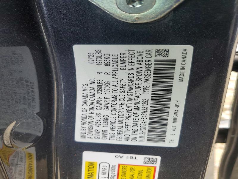 Auction sale of the 2025 Honda Civic, vin: 2HGFE4F84SH331292, lot number: 52473906