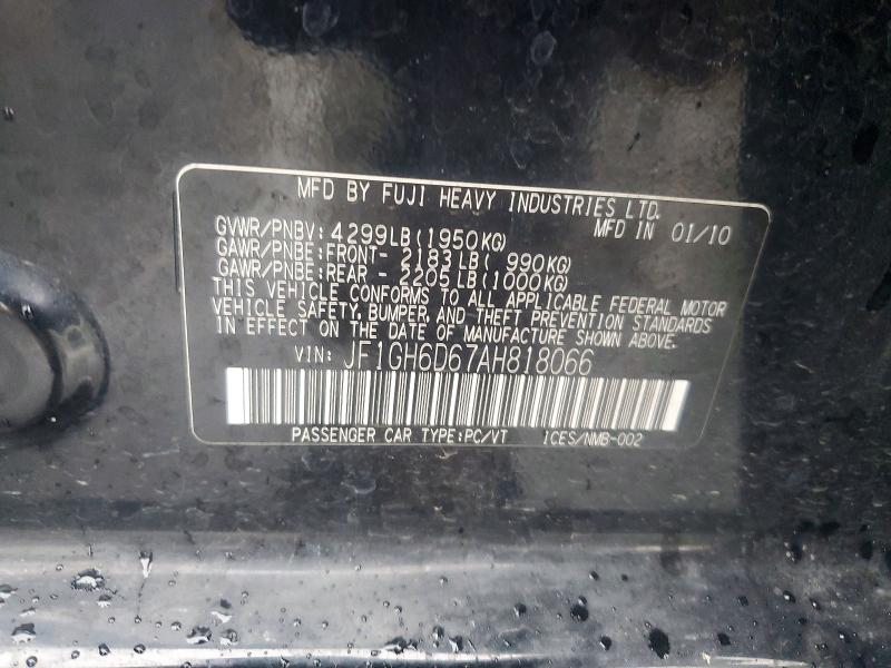 Aukcja sprzedaży 2010 Subaru Impreza, vin: JF1GH6D67AH818066, numer aukcji: 55116226