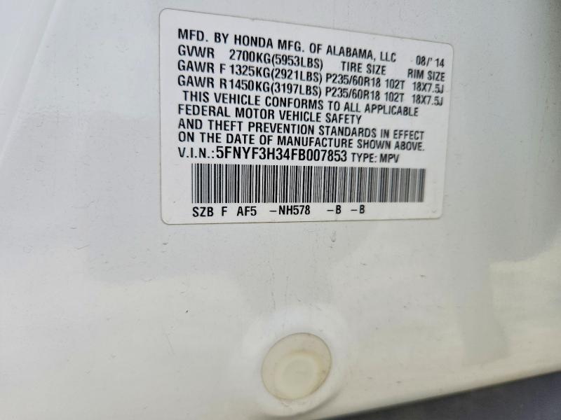 Продажа на аукционе авто 2015 Honda Pilot, vin: 5FNYF3H34FB007853, номер лота: 53557056