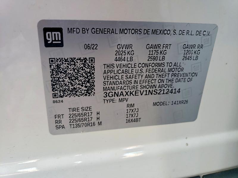 Продаж на аукціоні авто 2022 Chevrolet Equinox, vin: 3GNAXKEV1NS212414, номер лоту: 55275796