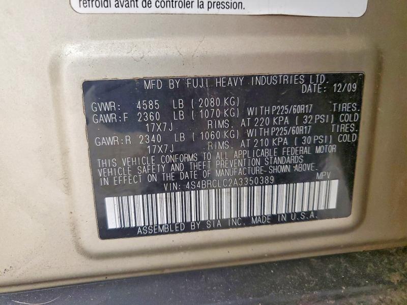 Продаж на аукціоні авто 2010 Subaru Outback, vin: 4S4BRCLC2A3350389, номер лоту: 51838676