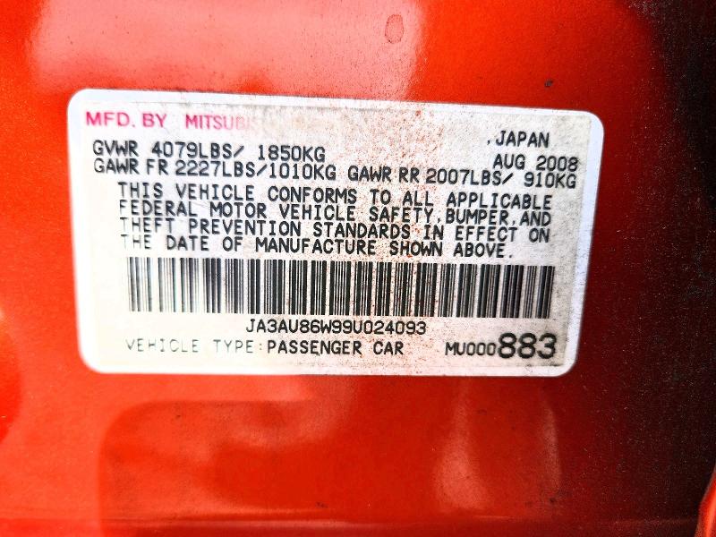 55121476 :رقم المزاد ، JA3AU86W99U024093 vin ، 2009 Mitsubishi Lancer مزاد بيع