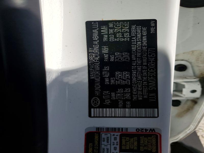 53113326 :رقم المزاد ، 5NMJF3DEXRH415771 vin ، 2024 Hyundai Tucson مزاد بيع
