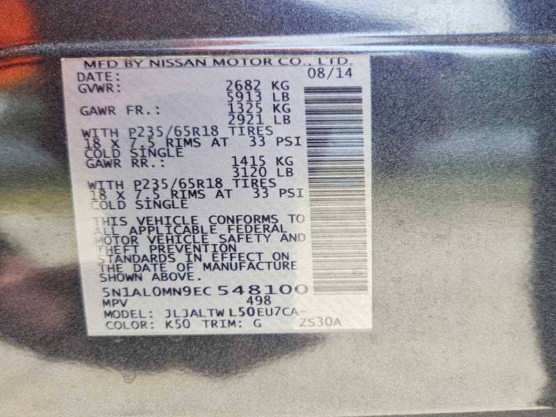 Aukcja sprzedaży 2014 Infiniti Qx60, vin: 5N1AL0MN9EC548100, numer aukcji: 52805096
