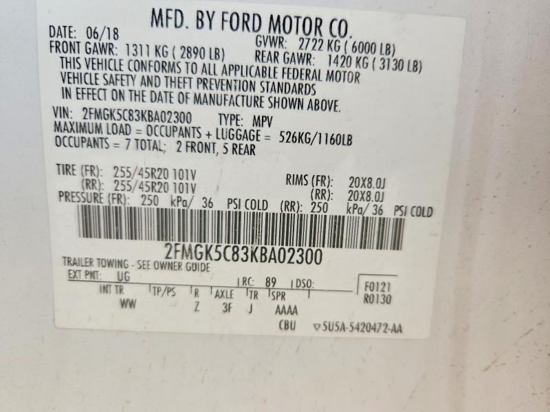 Aukcja sprzedaży 2019 Ford Flex, vin: 2FMGK5C83KBA02300, numer aukcji: 54335096