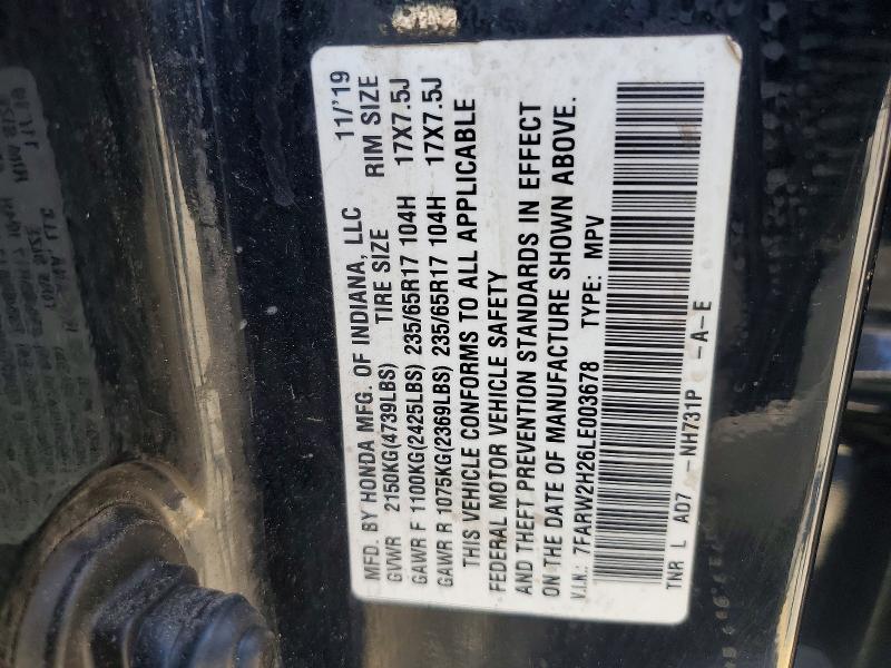 2020 Honda Cr-v მანქანა იყიდება აუქციონზე, vin: 7FARW2H26LE003678, აუქციონის ნომერი: 53951036