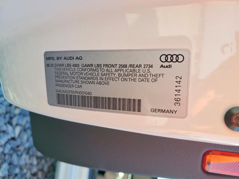 2024 Audi A5 მანქანა იყიდება აუქციონზე, vin: WAU5AGF5XRN001040, აუქციონის ნომერი: 51708696