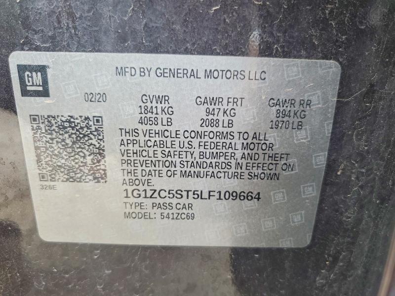 2020 Chevrolet Malibu მანქანა იყიდება აუქციონზე, vin: 1G1ZC5ST5LF109664, აუქციონის ნომერი: 54460636