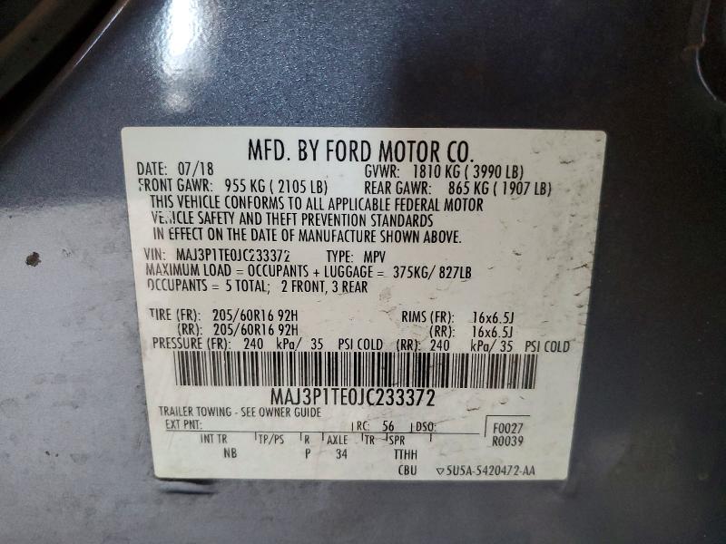 54171176 :رقم المزاد ، MAJ3P1TE0JC233372 vin ، 2018 Ford Ecosport مزاد بيع