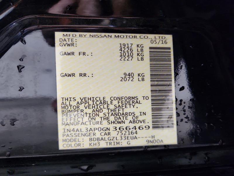 Aukcja sprzedaży 2016 Nissan Altima, vin: 1N4AL3AP0GN366469, numer aukcji: 53987326