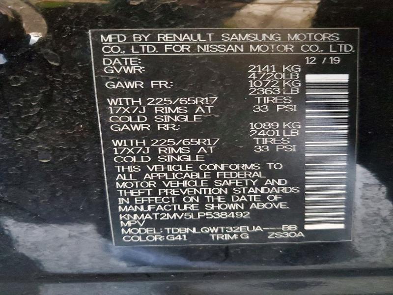 Aukcja sprzedaży 2020 Nissan Rogue, vin: KNMAT2MV5LP538492, numer aukcji: 54448946