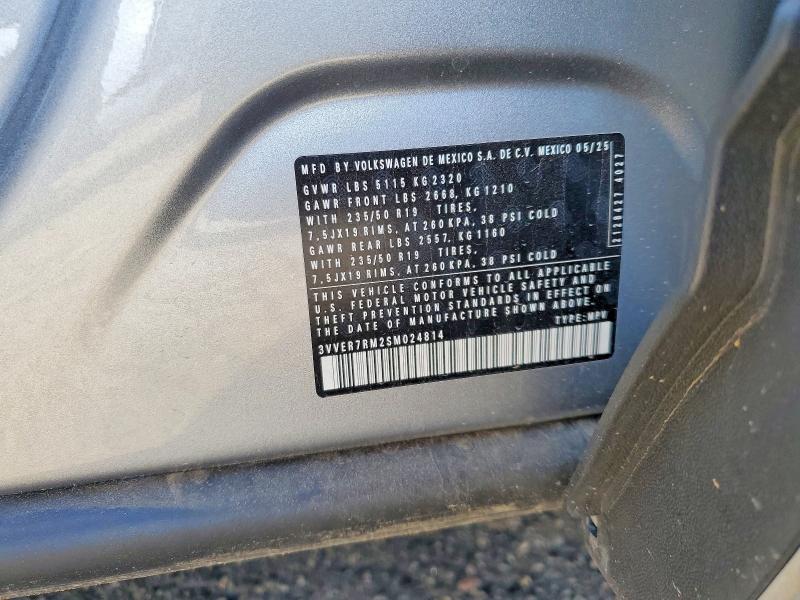 2025 Volkswagen Tiguan მანქანა იყიდება აუქციონზე, vin: 3VVER7RM2SM024814, აუქციონის ნომერი: 52242666