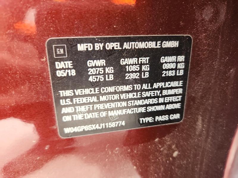 52853126 :رقم المزاد ، W04GP6SX4J1158774 vin ، 2018 Buick Regal مزاد بيع