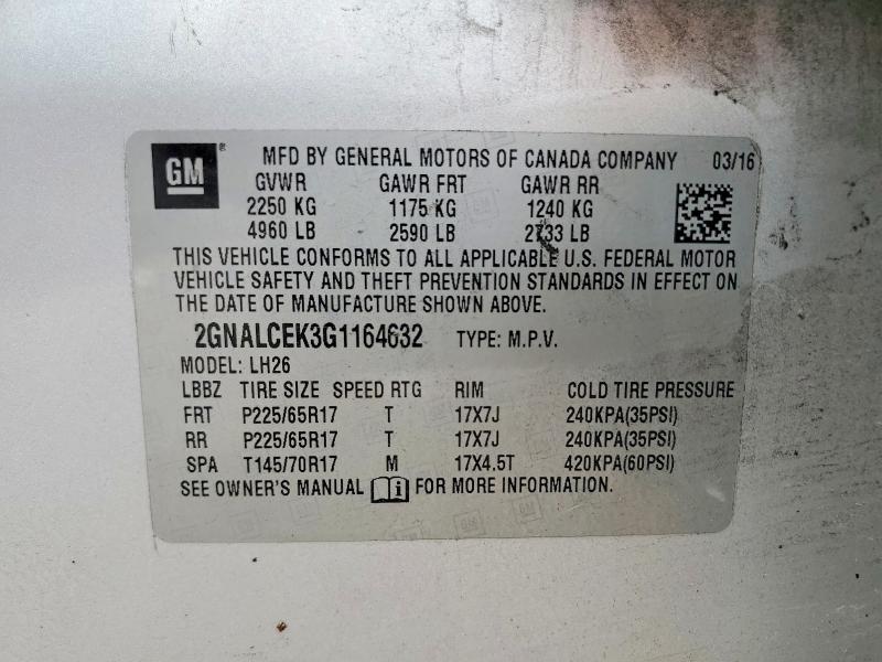 Aukcja sprzedaży 2016 Chevrolet Equinox, vin: 2GNALCEK3G1164632, numer aukcji: 55256356