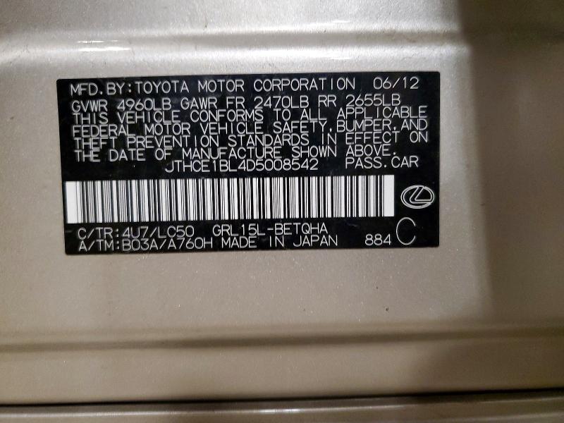 Aukcja sprzedaży 2013 Lexus Gs, vin: JTHCE1BL4D5008542, numer aukcji: 52245886