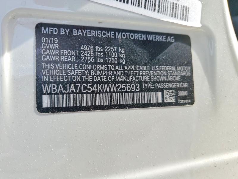 54440436 :رقم المزاد ، WBAJA7C54KWW25693 vin ، 2019 Bmw 530 مزاد بيع