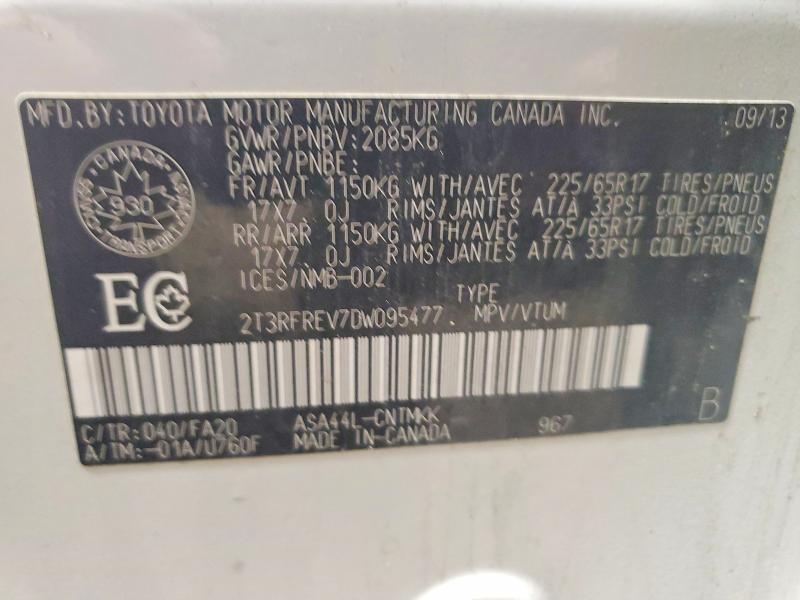 Продаж на аукціоні авто 2013 Toyota Rav4, vin: 2T3RFREV7DW095477, номер лоту: 53038136