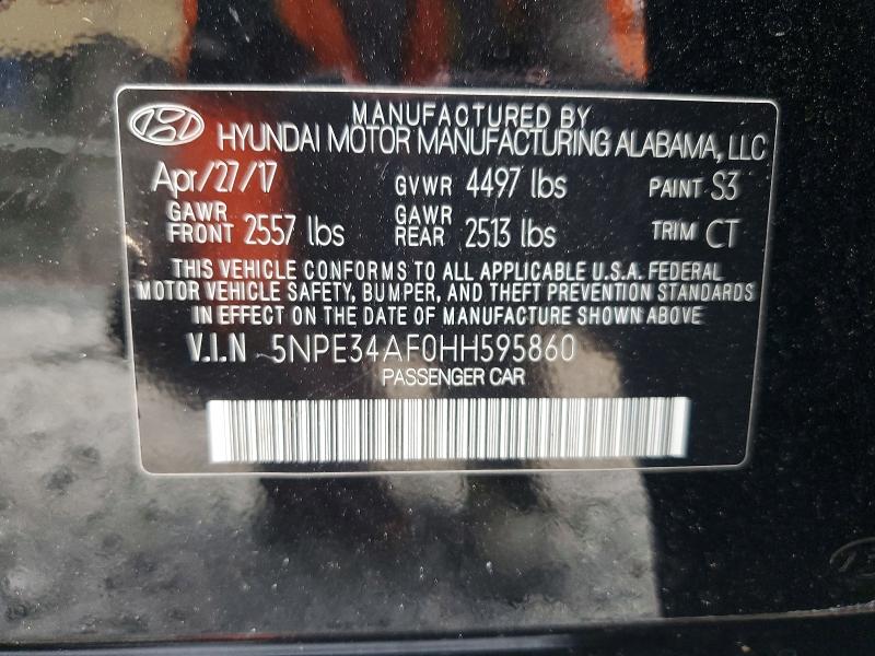 2017 Hyundai Sonata მანქანა იყიდება აუქციონზე, vin: 5NPE34AF0HH595860, აუქციონის ნომერი: 53324216