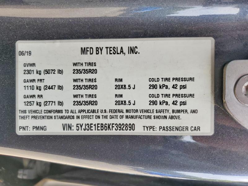 Продажа на аукционе авто 2019 Tesla Model 3, vin: 5YJ3E1EB6KF392890, номер лота: 52076256