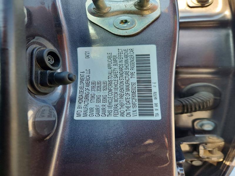 2021 Honda Civic მანქანა იყიდება აუქციონზე, vin: 19XFC2F80ME002192, აუქციონის ნომერი: 55037656