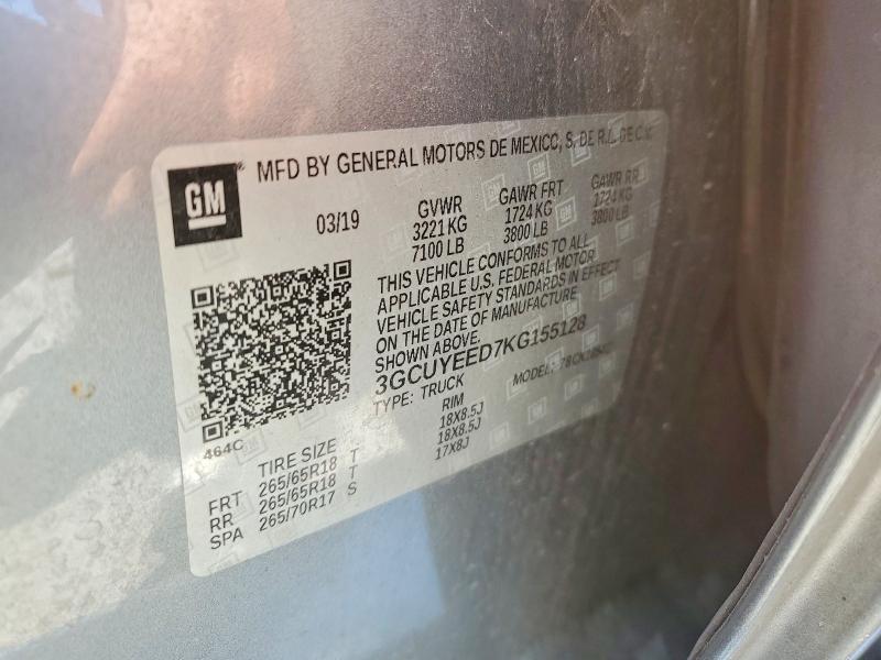 Aukcja sprzedaży 2019 Chevrolet Silverado, vin: 3GCUYEED7KG155128, numer aukcji: 53885866