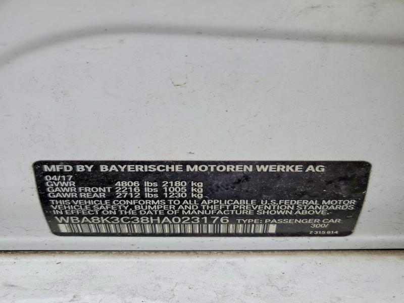 54701526 :رقم المزاد ، WBA8K3C38HA023176 vin ، 2017 Bmw 330 مزاد بيع