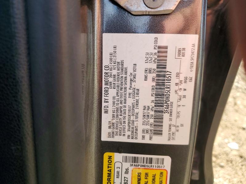 54953166 :رقم المزاد ، 3FA6P0HD5LR110517 vin ، 2020 Ford Fusion مزاد بيع