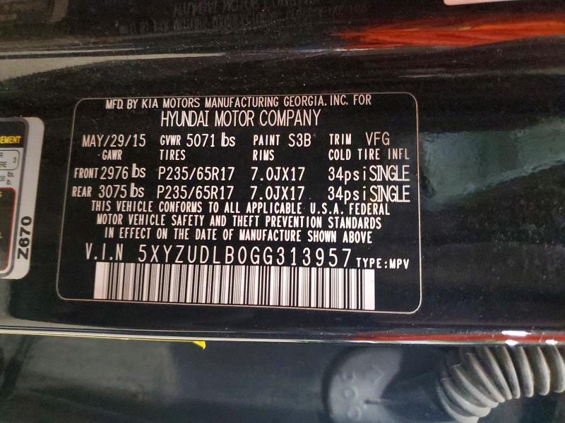 2016 Hyundai Santa Fe Sport მანქანა იყიდება აუქციონზე, vin: 5XYZUDLB0GG313957, აუქციონის ნომერი: 53368046