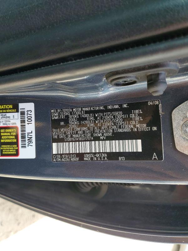 2008 Toyota Sequoia მანქანა იყიდება აუქციონზე, vin: 5TDBY67A18S017014, აუქციონის ნომერი: 51924166