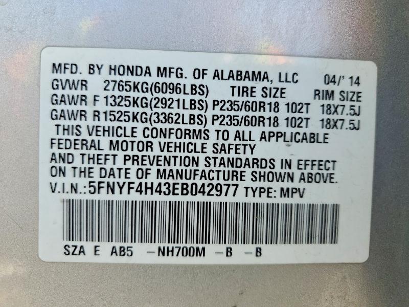 Продаж на аукціоні авто 2014 Honda Pilot, vin: 5FNYF4H43EB042977, номер лоту: 53358356