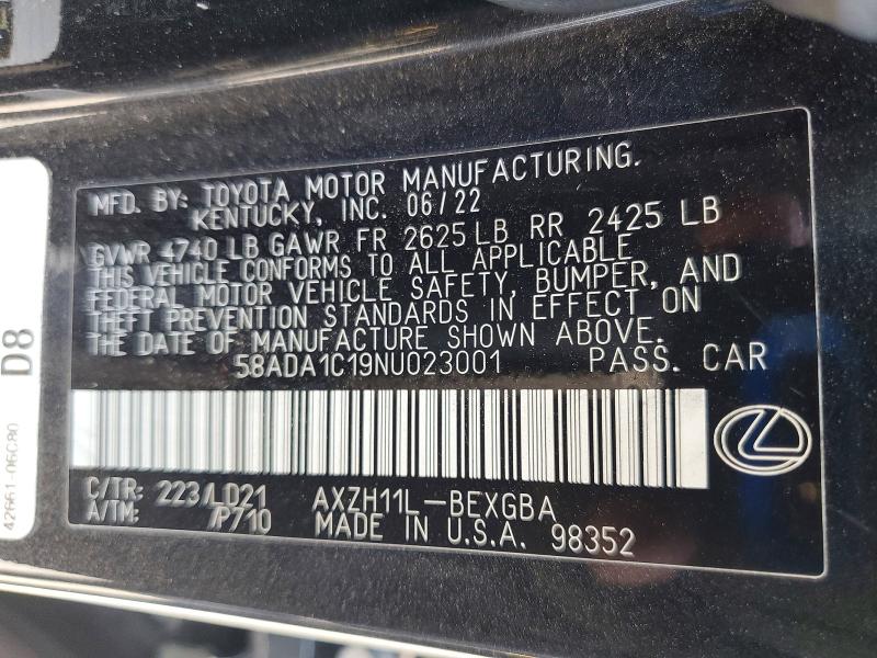 Продаж на аукціоні авто 2022 Lexus Es 300h, vin: 58ADA1C19NU023001, номер лоту: 54883116