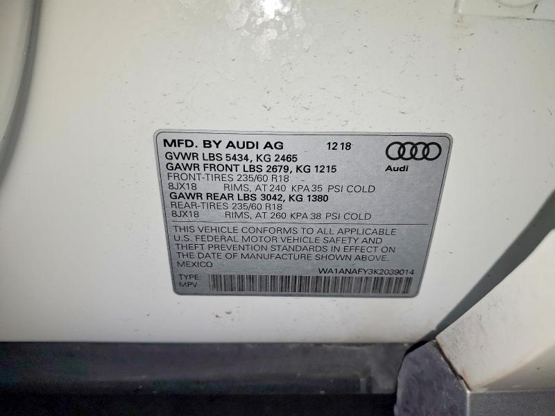 Продаж на аукціоні авто 2019 Audi Q5, vin: WA1ANAFY3K2039014, номер лоту: 53338416