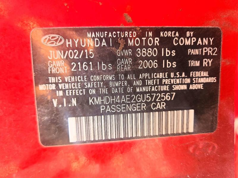 Продажа на аукционе авто 2016 Hyundai Elantra, vin: KMHDH4AE2GU572567, номер лота: 54351746