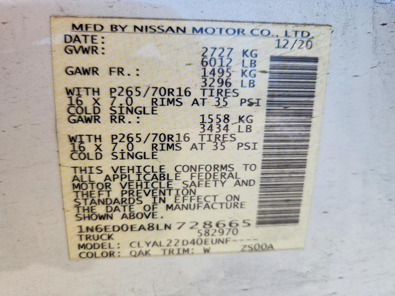 Aukcja sprzedaży 2020 Nissan Frontier, vin: 1N6ED0EA8LN728665, numer aukcji: 53004946