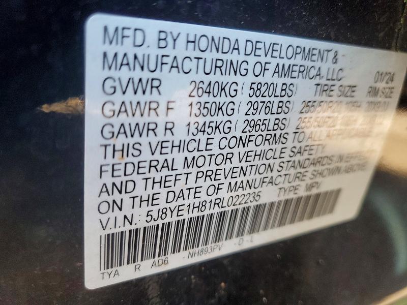 2024 Acura Mdx მანქანა იყიდება აუქციონზე, vin: 5J8YE1H81RL022235, აუქციონის ნომერი: 53216466