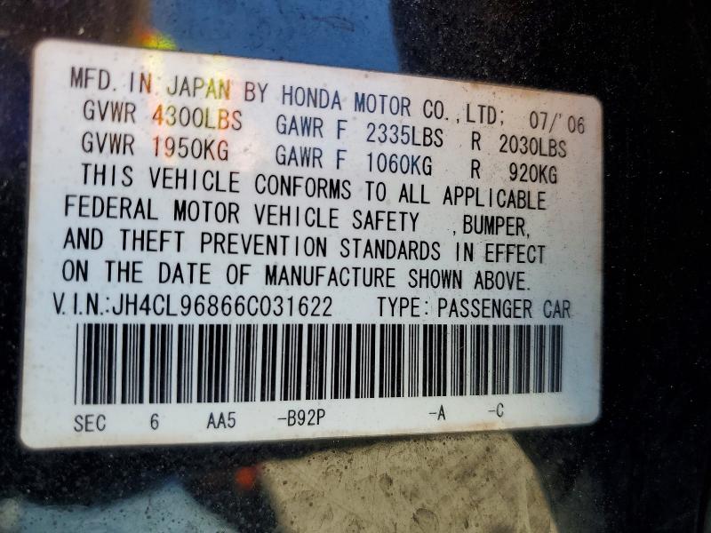 Продажа на аукционе авто 2006 Acura Tsx, vin: JH4CL96866C031622, номер лота: 51549886