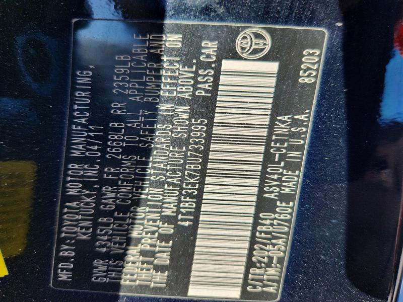 52494286 :رقم المزاد ، 4T1BF3EK7BU733995 vin ، 2011 Toyota Camry مزاد بيع
