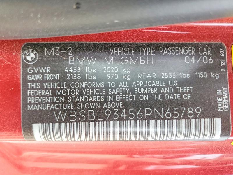 53083846 :رقم المزاد ، WBSBL93456PN65789 vin ، 2006 Bmw M3 مزاد بيع