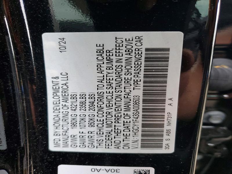 2025 Honda Accord მანქანა იყიდება აუქციონზე, vin: 1HGCY1F43SA008503, აუქციონის ნომერი: 53625356