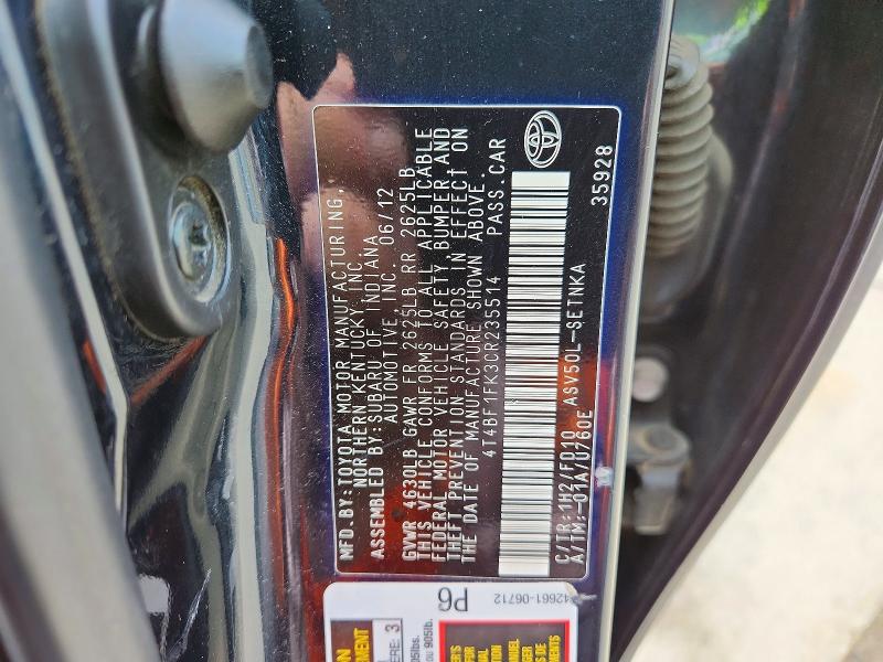 Aukcja sprzedaży 2012 Toyota Camry, vin: 4T4BF1FK3CR235514, numer aukcji: 52451336