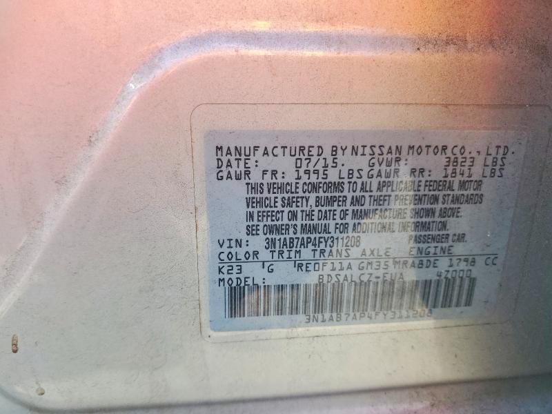 Продаж на аукціоні авто 2015 Nissan Sentra, vin: 3N1AB7AP4FY311208, номер лоту: 54103066