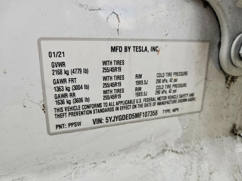 Aukcja sprzedaży 2021 Tesla Model Y, vin: 5YJYGDED5MF107358, numer aukcji: 55037596