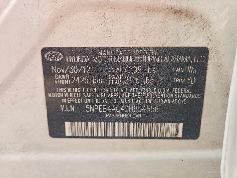 2013 Hyundai Sonata მანქანა იყიდება აუქციონზე, vin: 5NPEB4AC4DH654556, აუქციონის ნომერი: 53427856