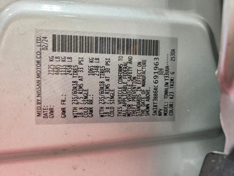 53710976 :رقم المزاد ، 5N1BT3BB6RC691963 vin ، 2024 Nissan Rogue مزاد بيع