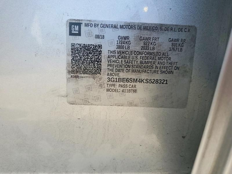 Auction sale of the 2019 Chevrolet Cruze, vin: 3G1BE6SM4KS528321, lot number: 54850986