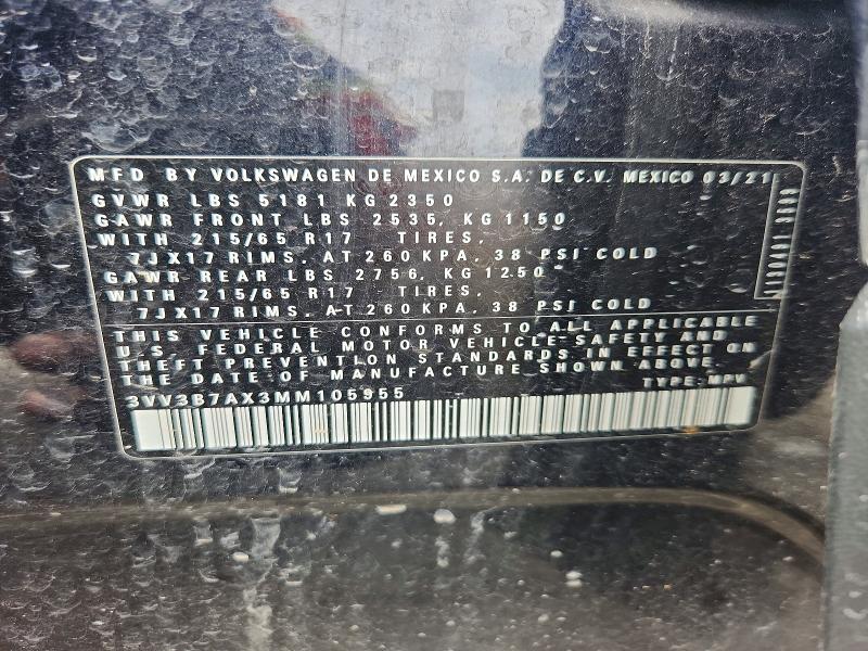 Продажа на аукционе авто 2021 Volkswagen Tiguan, vin: 3VV3B7AX3MM105955, номер лота: 54091846